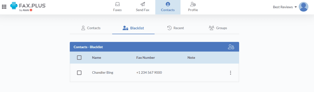 Fax Plus Contacts Blacklist