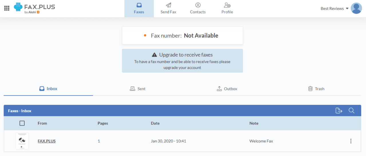 Fax Plus Faxes Inbox