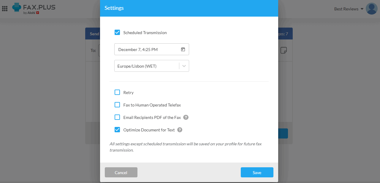 Fax Plus Sending Settings
