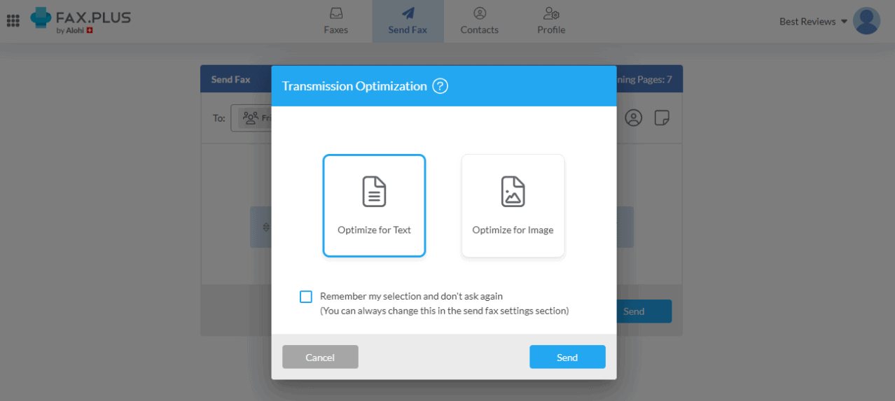 Fax Plus Transmission Optimization