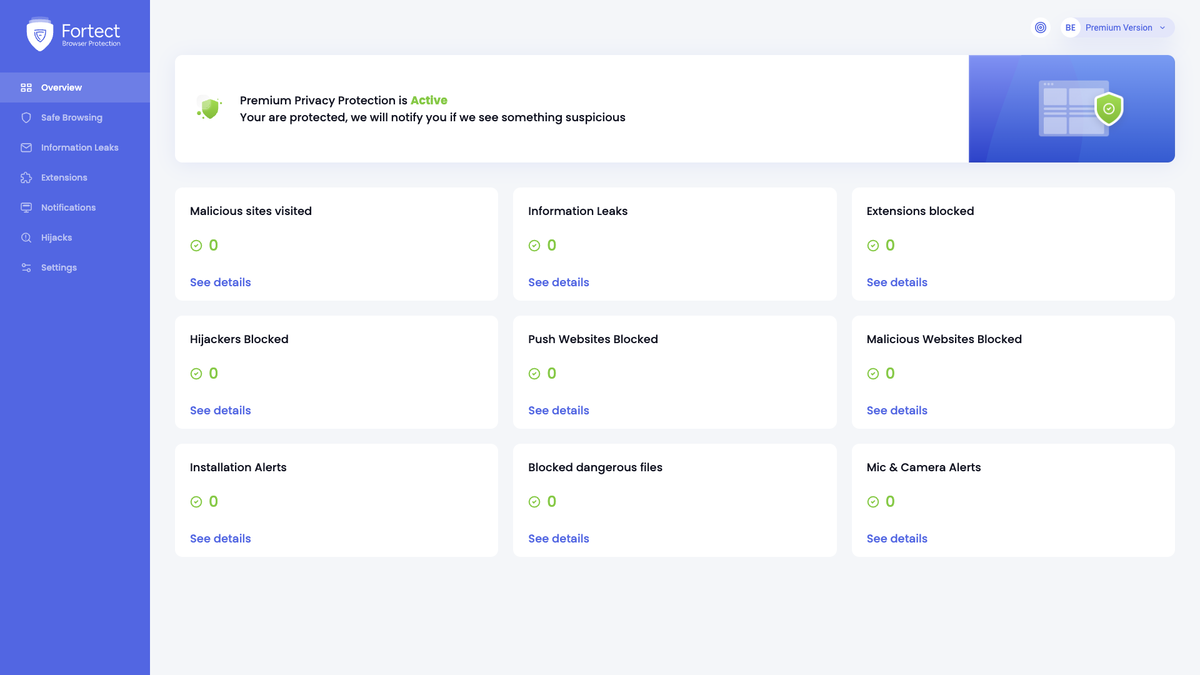 Fortect chrome browser extension interface