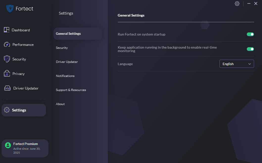 Fortect Windows app general settings