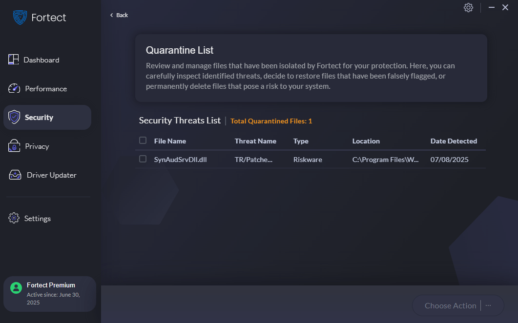 Fortect Windows app quarantine list