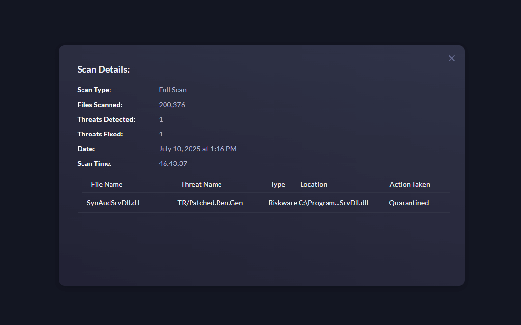 Fortect Windows app scan details
