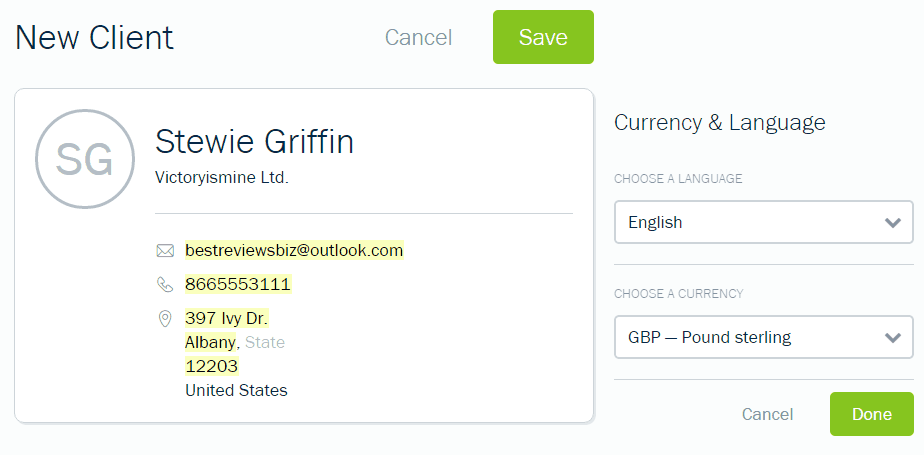 Contact management in FreshBooks