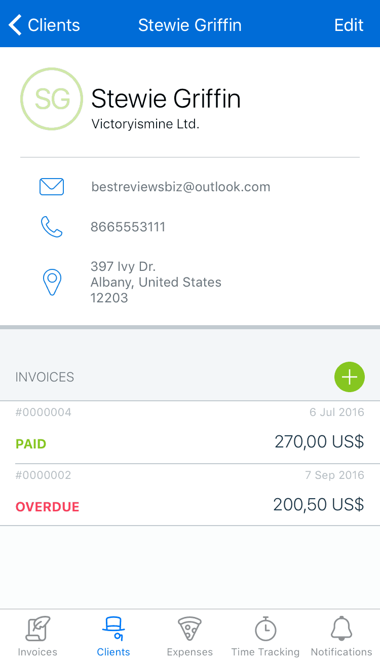 Managing contacts in FreshBooks iPhone