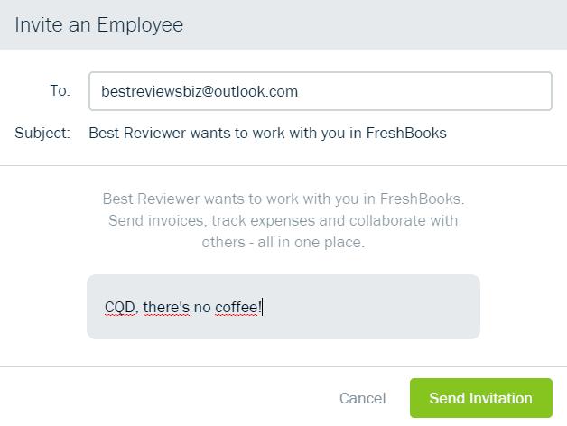 Inviting an employee to FreshBooks