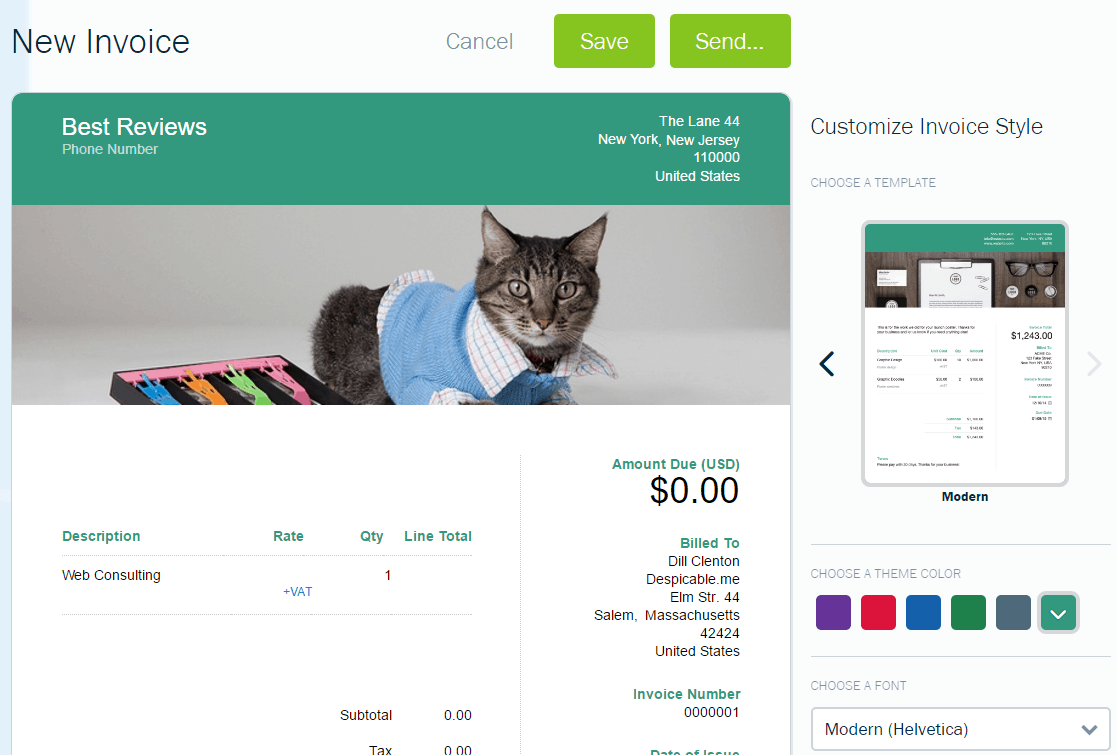Invoice customization in FreshBooks