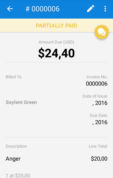 Invoice preview in FreshBooks android