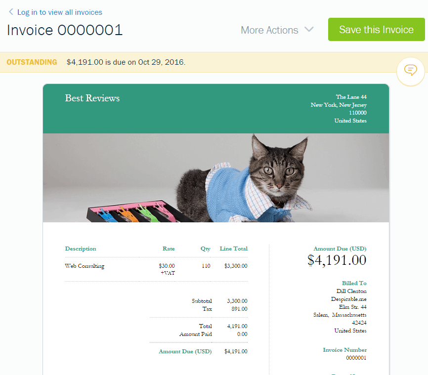 Invoice preview in FreshBooks