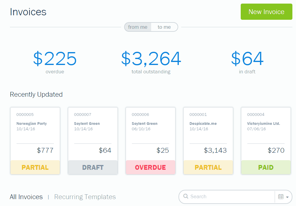 Invoicing screen in FreshBooks