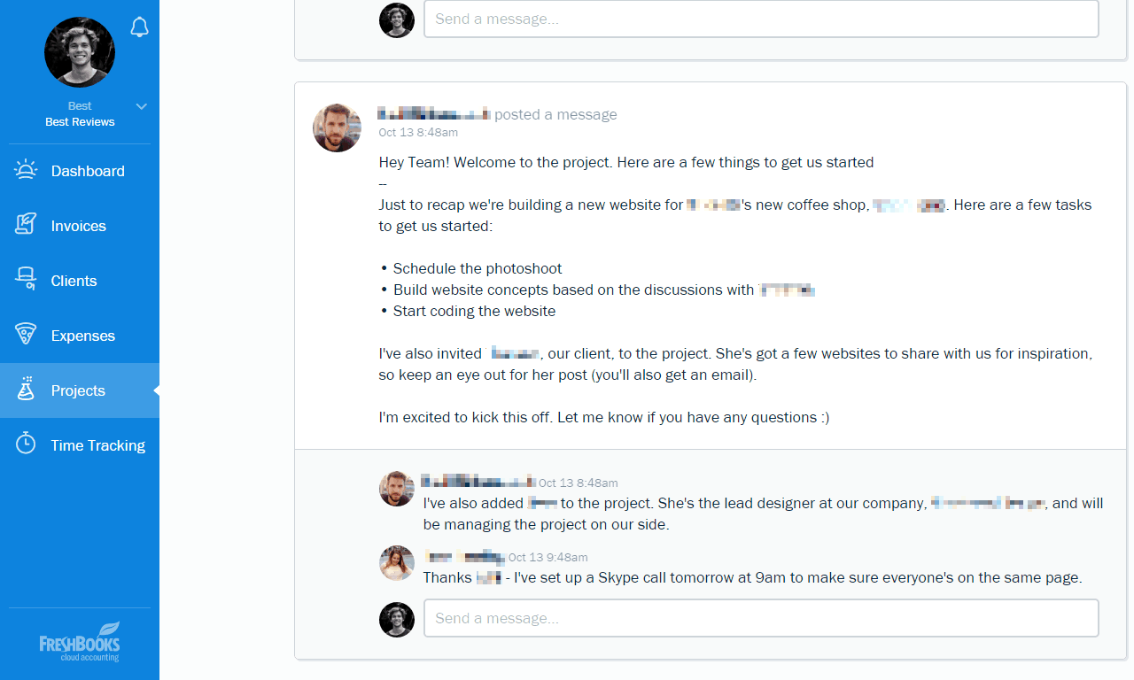 Projects in FreshBooks