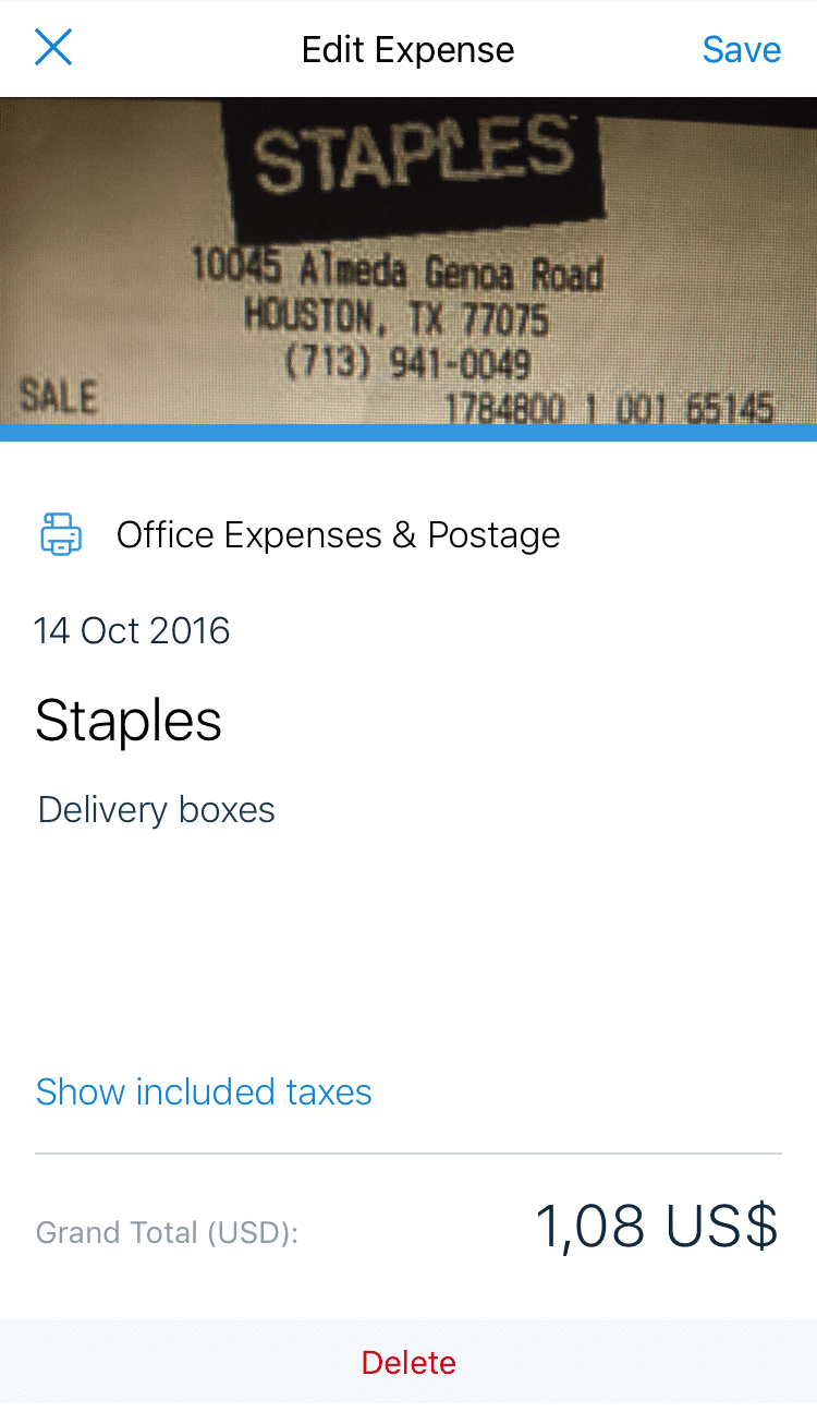 Receipt capturing in FreshBooks iPhone