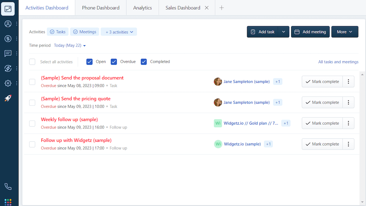Freshsales activity dashboard