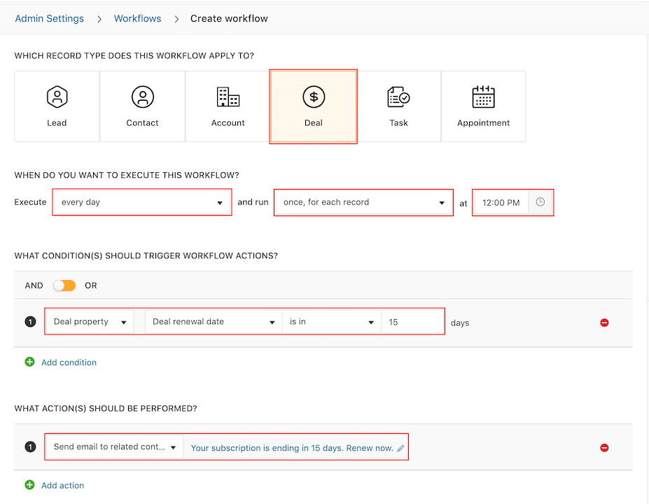 Freshsales create a workflow