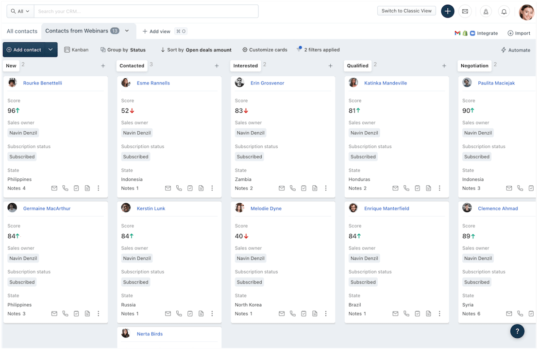 Freshsales kanban view