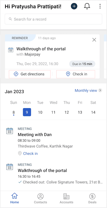Freshsales mobile home screen