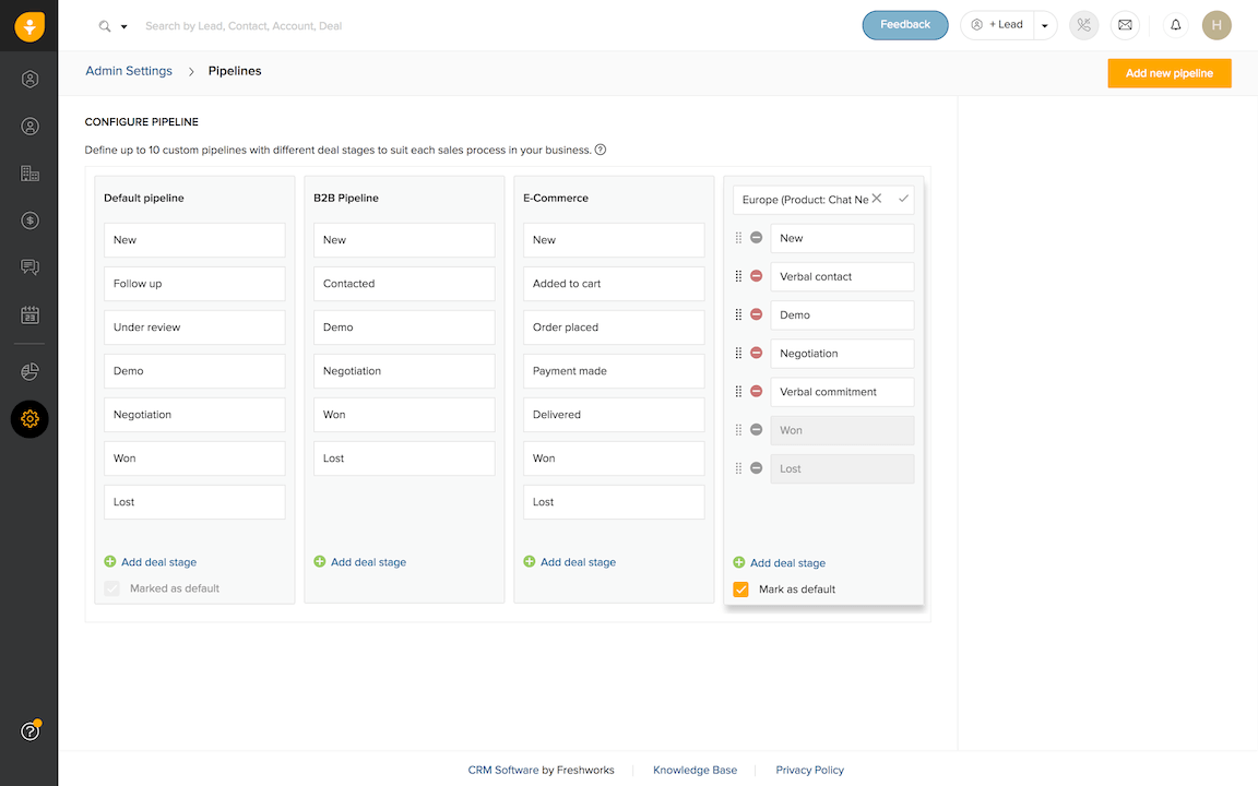 Freshsales pipeline stages
