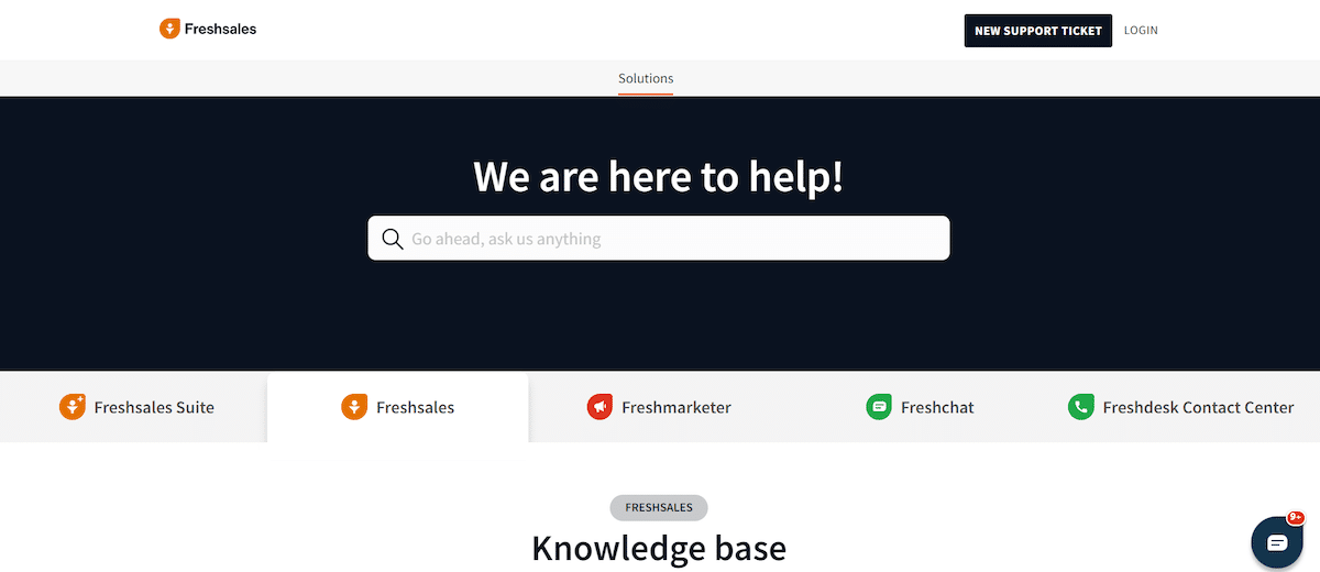 Freshsales support page