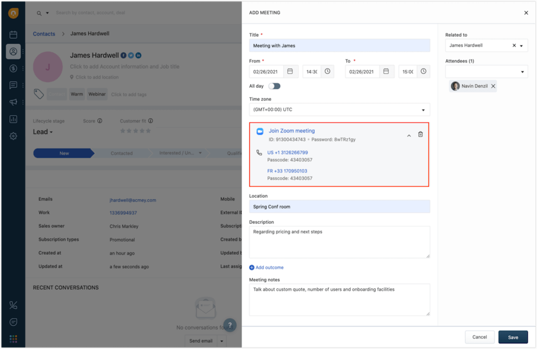 Freshsales Zoom integration
