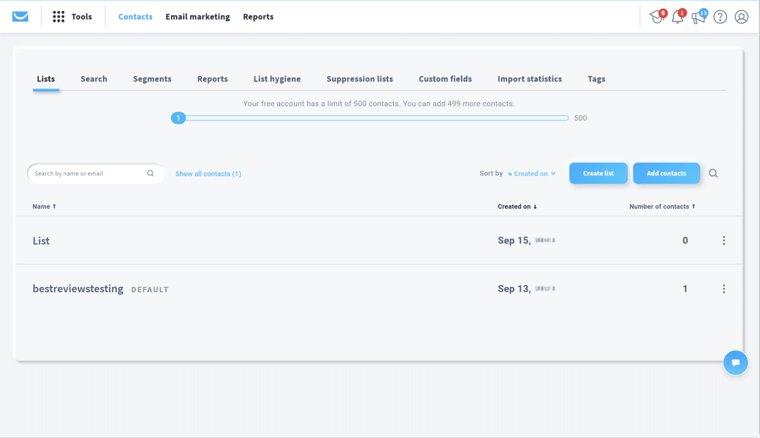 GetResponse contacts