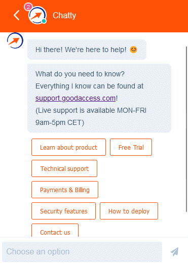 GoodAccess chat support