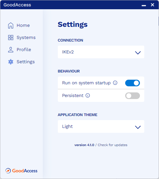 GoodAccess mobile app interface light