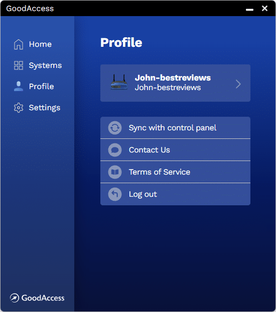 GoodAccess mobile app profile
