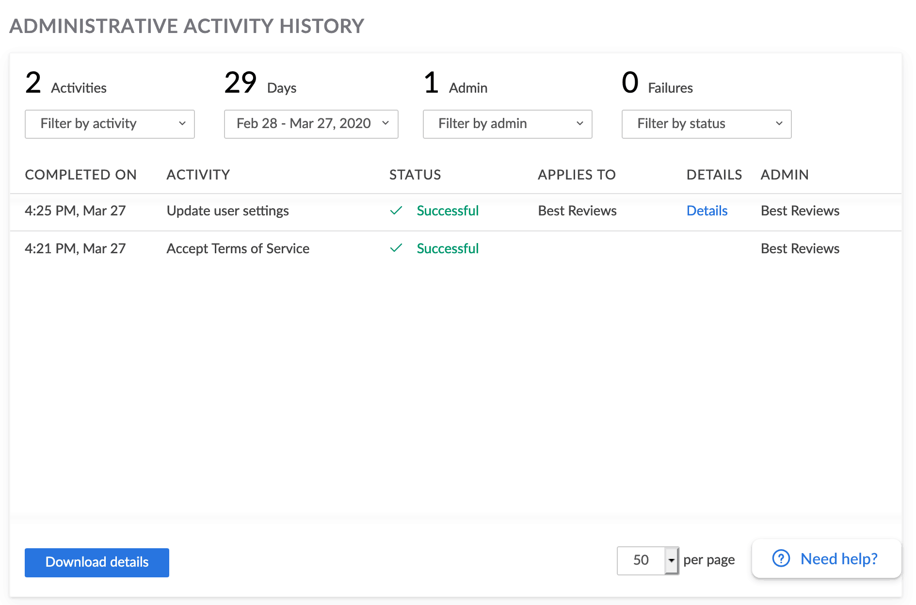 Activity history