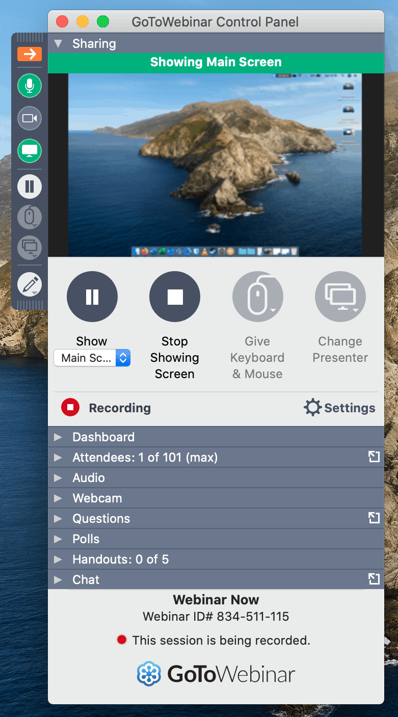 GoToWebinar control panel
