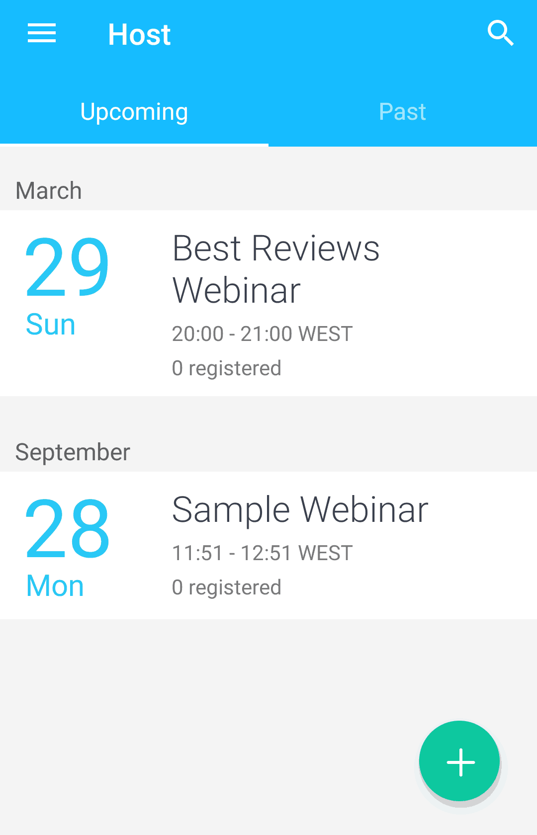 GoToWebinar android dashboard