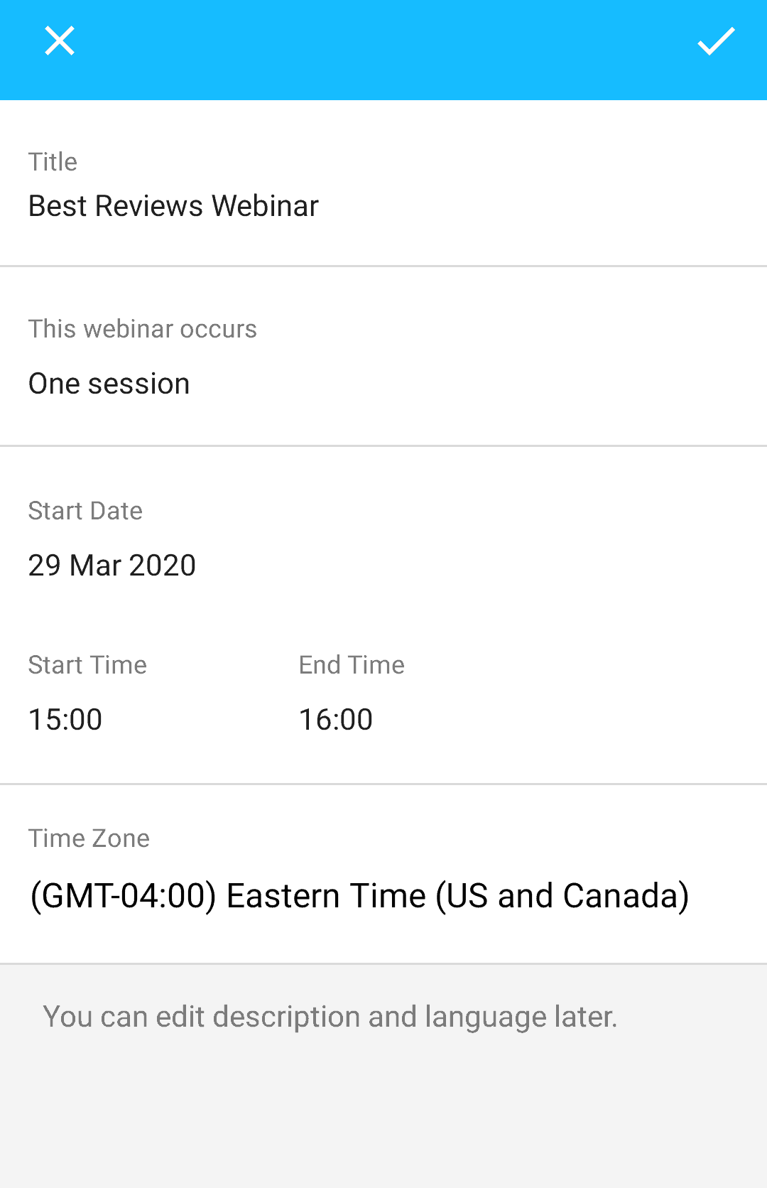 GoToWebinar new webinar android