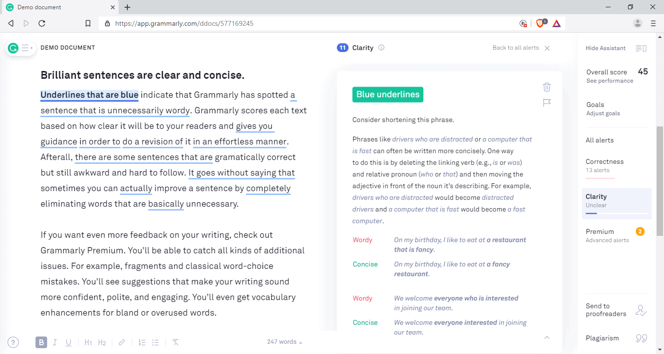 Grammarly correction explanations