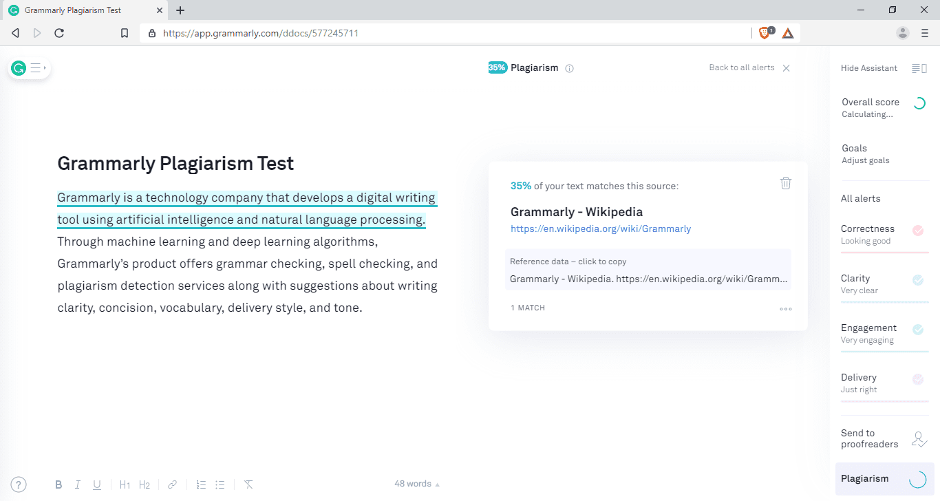 Grammarly plagiarism auditor