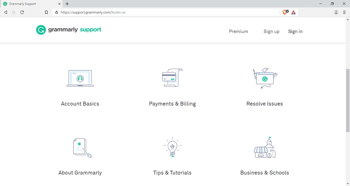 Grammarly support page