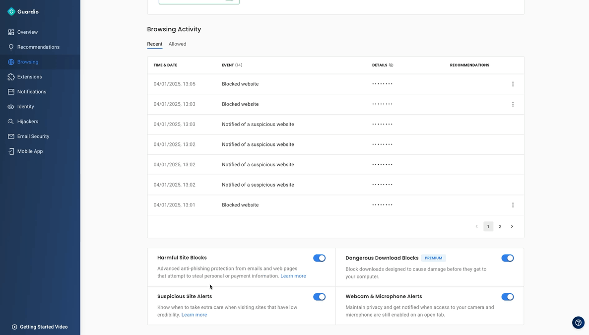 Guardio browsing protection
