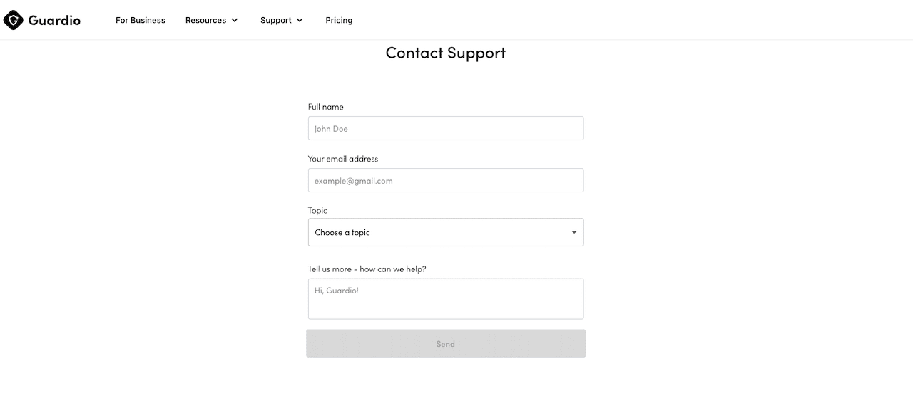 Guardio contact form