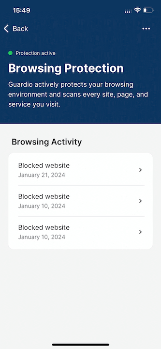 Guardio mobile browsing protection