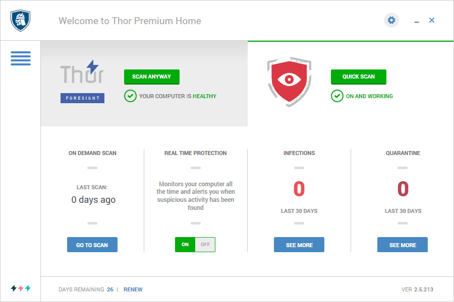 Heimdal Security Thor Home Premium antivirus interface
