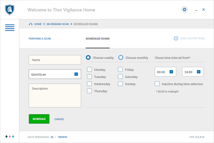 Heimdal Security Thor Home Premium schedule scans