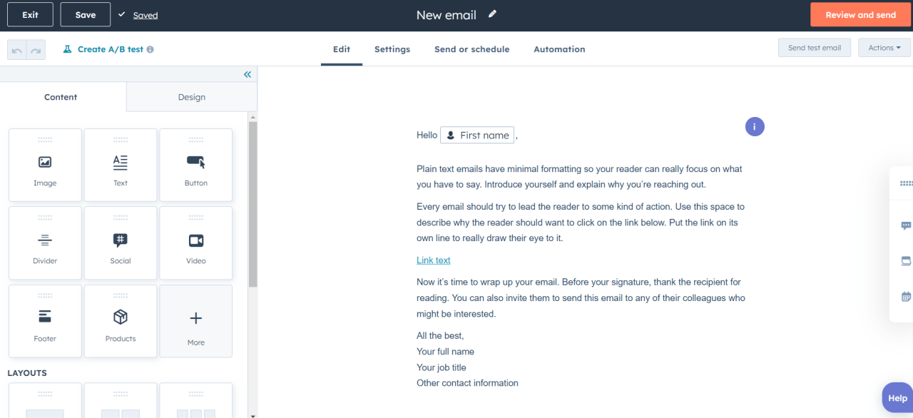 HubSpot email template