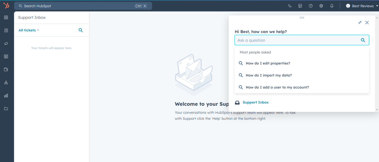 HubSpot ticket system
