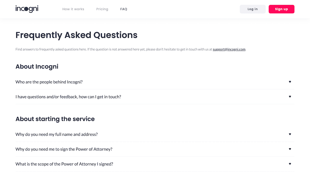 Incogni faq