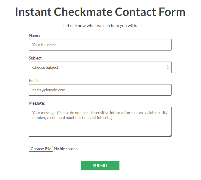 Instant Checkmate contact form