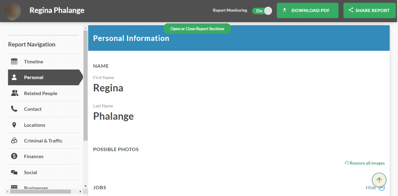 Instant checkmate person report