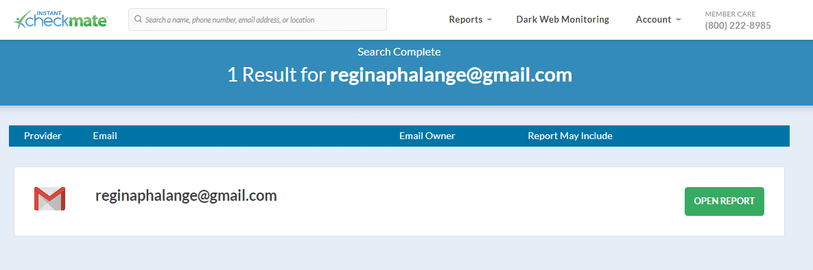 Instant checkmate search by email