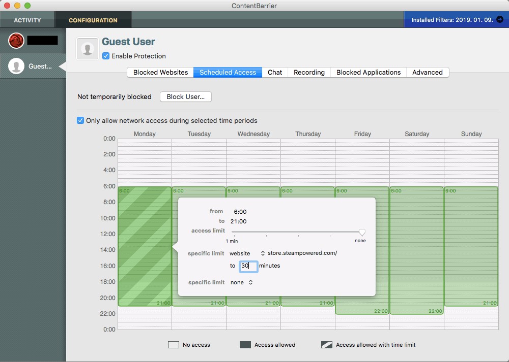 Access scheduler in Intego ContentBarrier