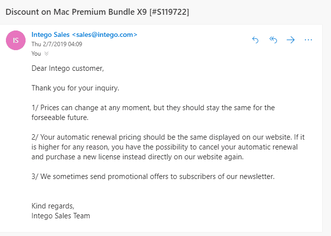 Intego Mac premium Bundle support response