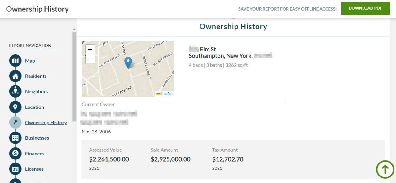 Intelius address reports page