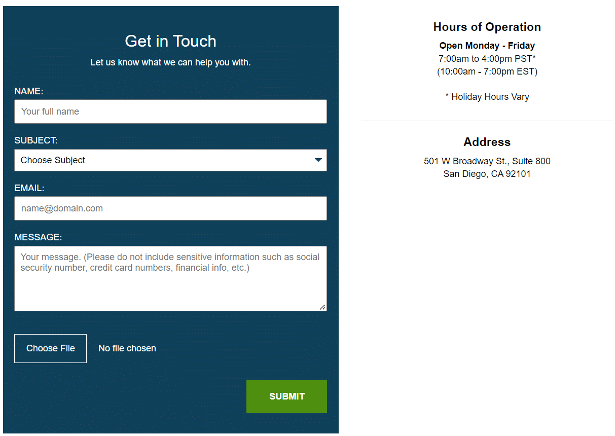 Intelius customer service page